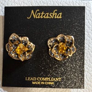 Natasha Couture Gold and Yellow Floral Earrings